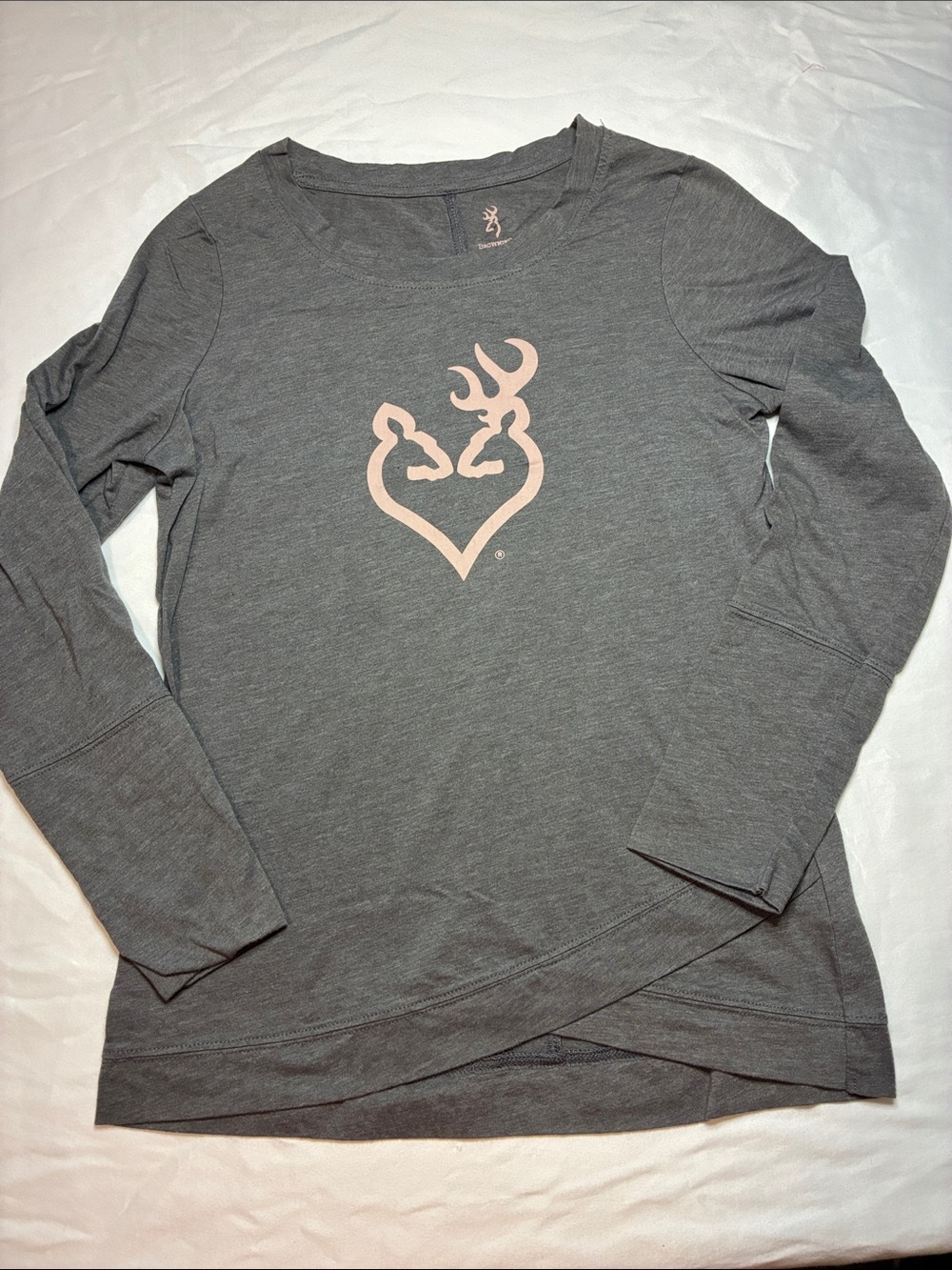 Browning Gray Long Sleeve Top with Pink Heart Deer Logo